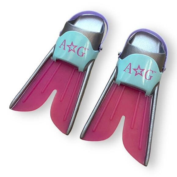 American Girl Flippers Fins Pink Blue Silver Sand and Surf Set - Picture 1 of 4